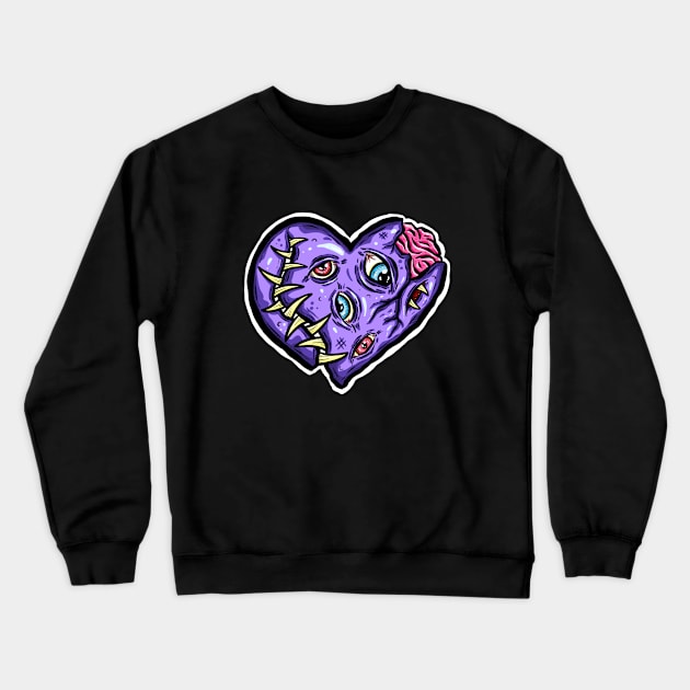 Zombie Heart Tooth Brain Purple Valentines Day Crewneck Sweatshirt by Squeeb Creative